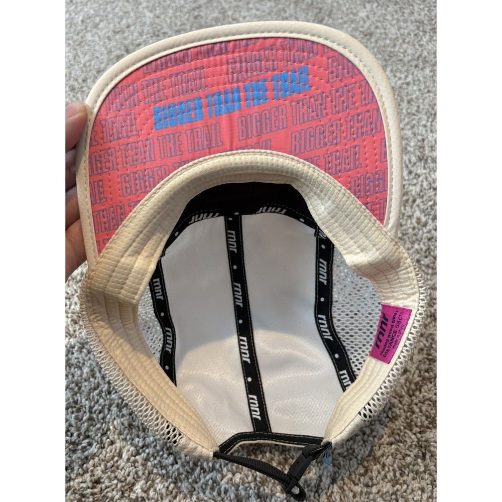 RNNR 5 Panel Hat Beige Mesh Adjustable 58cm Bigger Than The Trail Graphic Run